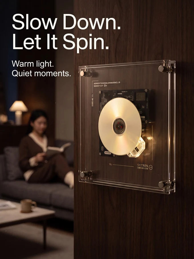 🎼 MusicFrame — a living art CD player with transparent frame, album display, Hi-Fi audio, Bluetooth & AUX, anti-shock playback, and wall/desktop mounting.